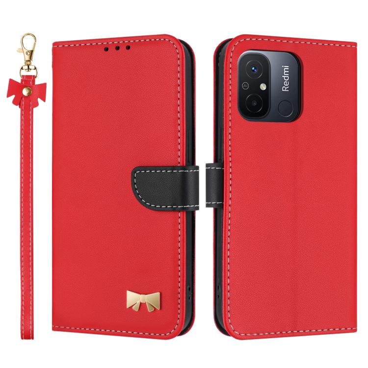 Metal Bow Leather Phone Case with Hand Strap, For Redmi Note 12 Pro+ 5G, For Redmi Note 12 Pro 5G, For Redmi 11A / 12C