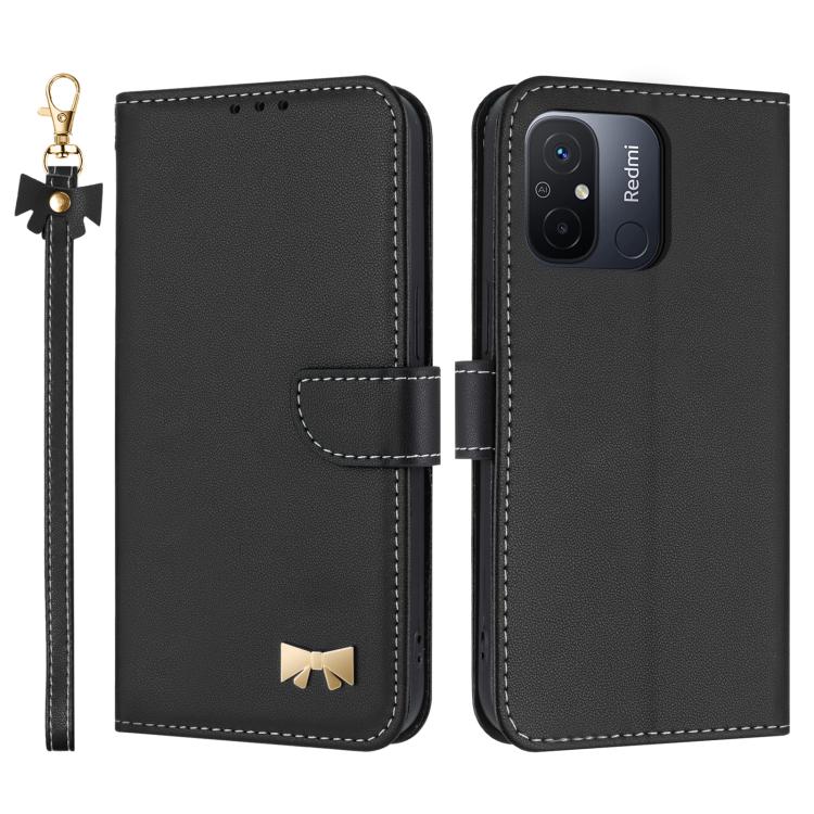 Metal Bow Leather Phone Case with Hand Strap, For Redmi Note 12 Pro+ 5G, For Redmi Note 12 Pro 5G, For Redmi 11A / 12C
