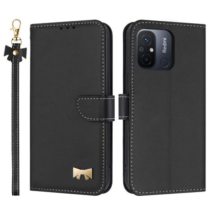 Metal Bow Leather Phone Case with Hand Strap, For Redmi Note 12 Pro+ 5G, For Redmi Note 12 Pro 5G, For Redmi 11A / 12C