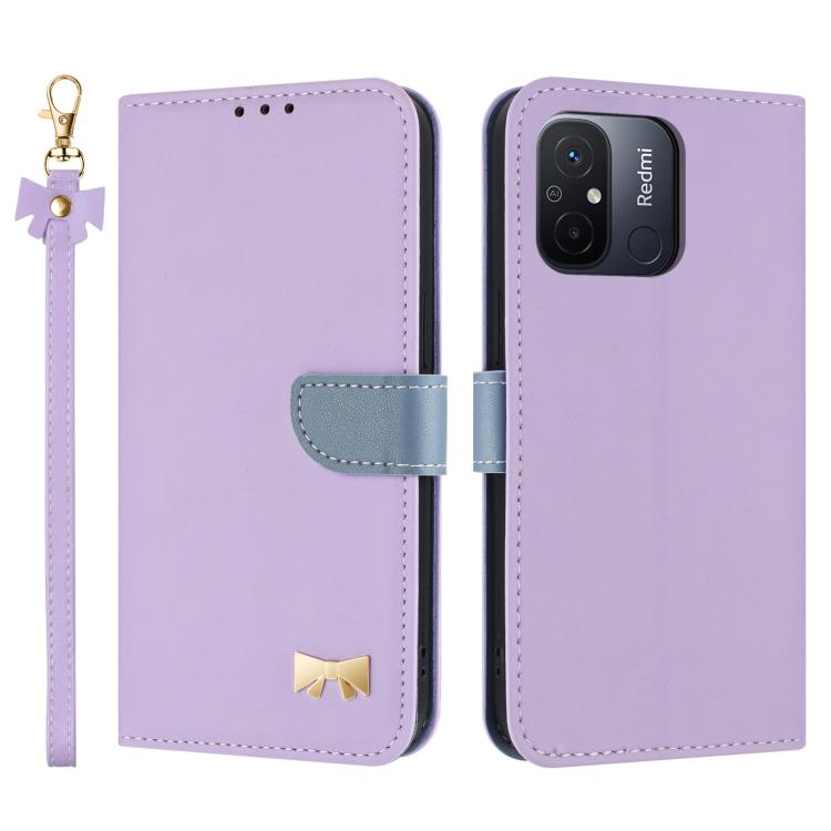 Metal Bow Leather Phone Case with Hand Strap, For Redmi Note 12 Pro+ 5G, For Redmi Note 12 Pro 5G, For Redmi 11A / 12C