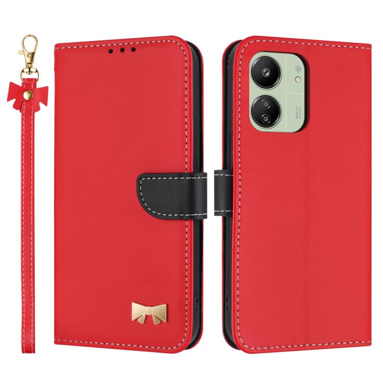 Metal Bow Leather Phone Case with Hand Strap, For Redmi Note 14 Pro 4G Global, For Redmi Note 14 4G 163.25mm, For Redmi 14C 4G / Poco C75, For Redmi Note 14 5G, For Redmi Note 13 4G Global, For Redmi K70 Pro / Poco F6 Pro 5G                            ...