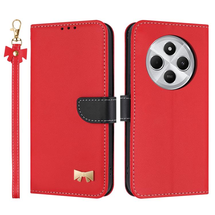 Metal Bow Leather Phone Case with Hand Strap, For Redmi Note 14 Pro 4G Global, For Redmi Note 14 4G 163.25mm, For Redmi 14C 4G / Poco C75, For Redmi Note 14 5G, For Redmi Note 13 4G Global, For Redmi K70 Pro / Poco F6 Pro 5G                            ...