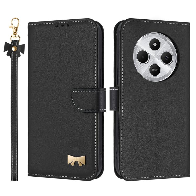 Metal Bow Leather Phone Case with Hand Strap, For Redmi Note 14 Pro 4G Global, For Redmi Note 14 4G 163.25mm, For Redmi 14C 4G / Poco C75, For Redmi Note 14 5G, For Redmi Note 13 4G Global, For Redmi K70 Pro / Poco F6 Pro 5G                            ...