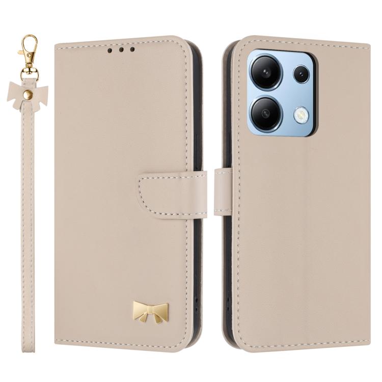 Metal Bow Leather Phone Case with Hand Strap, For Redmi Note 14 Pro 4G Global, For Redmi Note 14 4G 163.25mm, For Redmi 14C 4G / Poco C75, For Redmi Note 14 5G, For Redmi Note 13 4G Global, For Redmi K70 Pro / Poco F6 Pro 5G                            ...