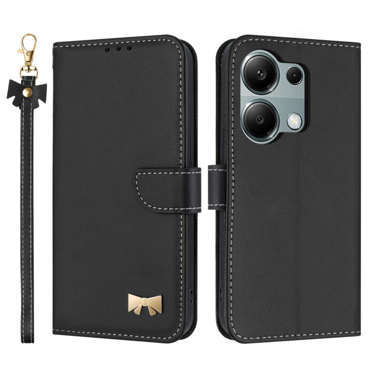 Metal Bow Leather Phone Case with Hand Strap, For Redmi Note 14 Pro 4G Global, For Redmi Note 14 4G 163.25mm, For Redmi 14C 4G / Poco C75, For Redmi Note 14 5G, For Redmi Note 13 4G Global, For Redmi K70 Pro / Poco F6 Pro 5G                            ...
