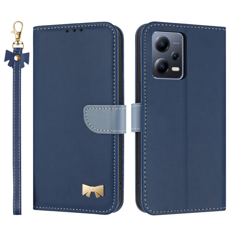 Metal Bow Leather Phone Case with Hand Strap, For Redmi Note 12 Pro+ 5G, For Redmi Note 12 Pro 5G, For Redmi 11A / 12C
