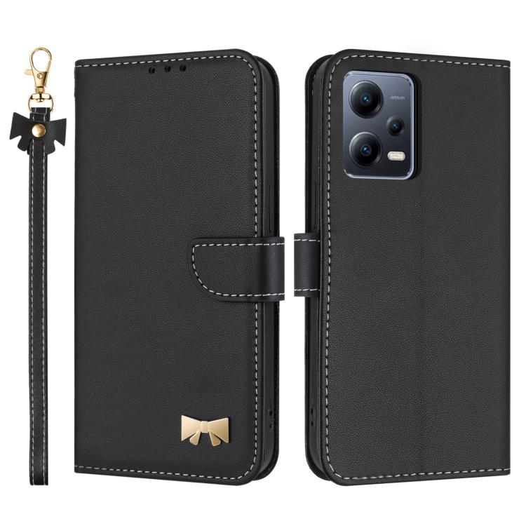 Metal Bow Leather Phone Case with Hand Strap, For Redmi Note 12 Pro+ 5G, For Redmi Note 12 Pro 5G, For Redmi 11A / 12C