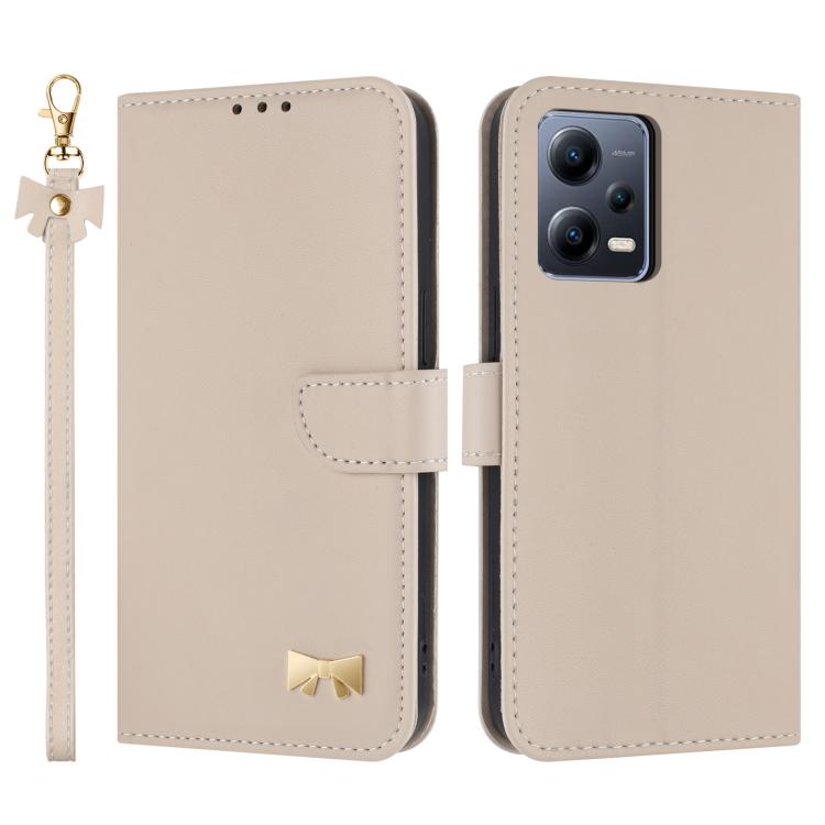 Metal Bow Leather Phone Case with Hand Strap, For Redmi Note 12 Pro+ 5G, For Redmi Note 12 Pro 5G, For Redmi 11A / 12C