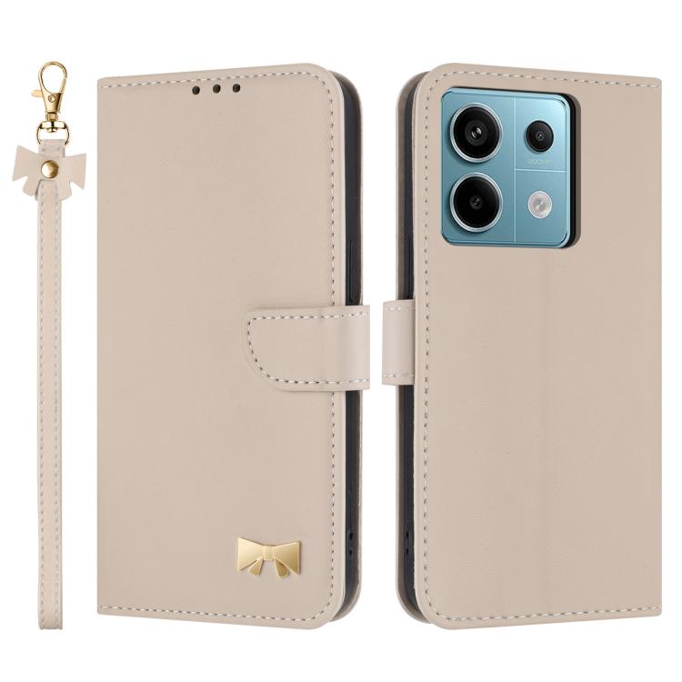 Metal Bow Leather Phone Case with Hand Strap, For Redmi Note 14 Pro 4G Global, For Redmi Note 14 4G 163.25mm, For Redmi 14C 4G / Poco C75, For Redmi Note 14 5G, For Redmi Note 13 4G Global, For Redmi K70 Pro / Poco F6 Pro 5G                            ...