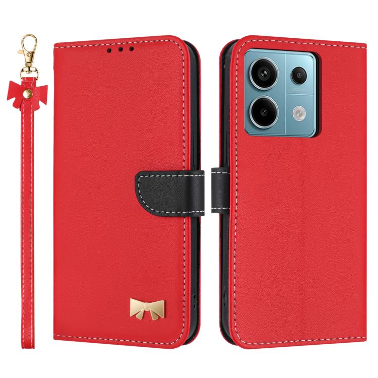 Metal Bow Leather Phone Case with Hand Strap, For Redmi Note 14 Pro 4G Global, For Redmi Note 14 4G 163.25mm, For Redmi 14C 4G / Poco C75, For Redmi Note 14 5G, For Redmi Note 13 4G Global, For Redmi K70 Pro / Poco F6 Pro 5G                            ...