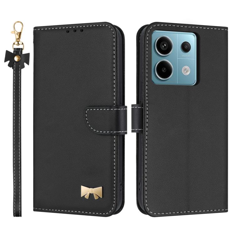 Metal Bow Leather Phone Case with Hand Strap, For Redmi Note 14 Pro 4G Global, For Redmi Note 14 4G 163.25mm, For Redmi 14C 4G / Poco C75, For Redmi Note 14 5G, For Redmi Note 13 4G Global, For Redmi K70 Pro / Poco F6 Pro 5G                            ...