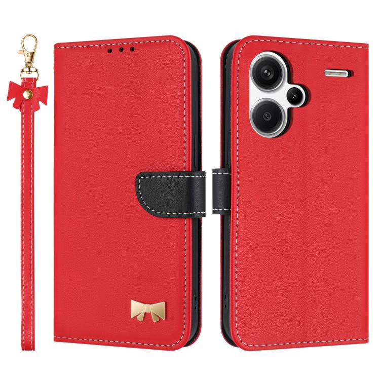 Metal Bow Leather Phone Case with Hand Strap, For Redmi Note 14 Pro 4G Global, For Redmi Note 14 4G 163.25mm, For Redmi 14C 4G / Poco C75, For Redmi Note 14 5G, For Redmi Note 13 4G Global, For Redmi K70 Pro / Poco F6 Pro 5G                            ...