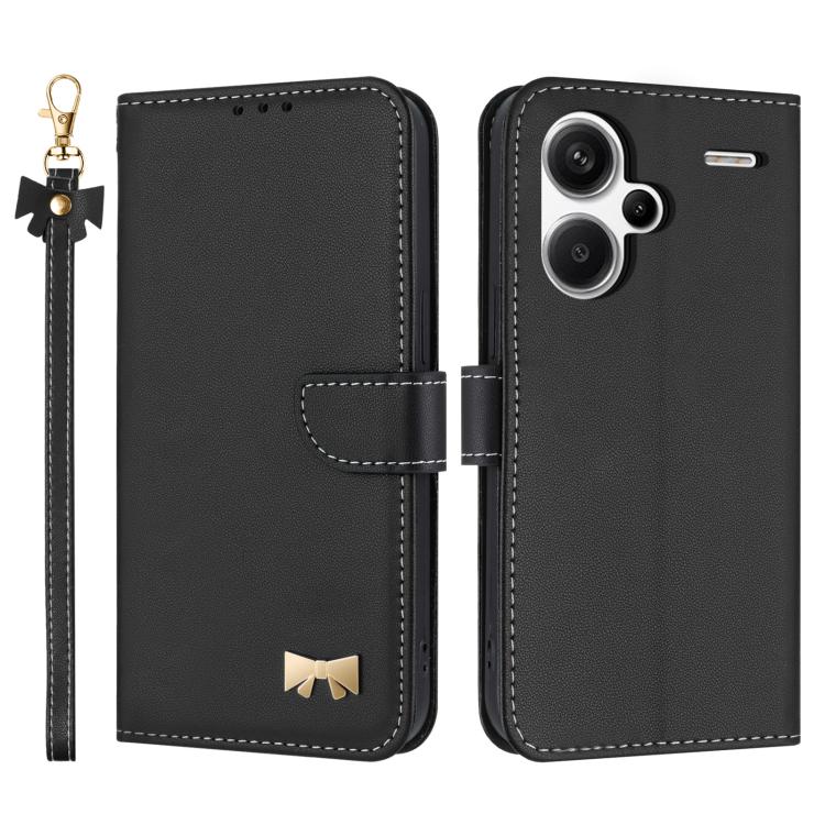 Metal Bow Leather Phone Case with Hand Strap, For Redmi Note 14 Pro 4G Global, For Redmi Note 14 4G 163.25mm, For Redmi 14C 4G / Poco C75, For Redmi Note 14 5G, For Redmi Note 13 4G Global, For Redmi K70 Pro / Poco F6 Pro 5G                            ...