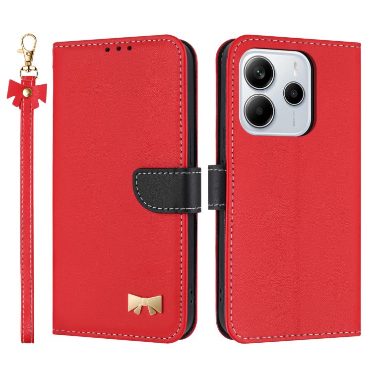 Metal Bow Leather Phone Case with Hand Strap, For Redmi Note 14 Pro 4G Global, For Redmi Note 14 4G 163.25mm, For Redmi 14C 4G / Poco C75, For Redmi Note 14 5G, For Redmi Note 13 4G Global, For Redmi K70 Pro / Poco F6 Pro 5G                            ...
