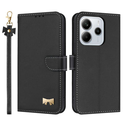 Metal Bow Leather Phone Case with Hand Strap, For Redmi Note 14 Pro 4G Global, For Redmi Note 14 4G 163.25mm, For Redmi 14C 4G / Poco C75, For Redmi Note 14 5G, For Redmi Note 13 4G Global, For Redmi K70 Pro / Poco F6 Pro 5G                            ...