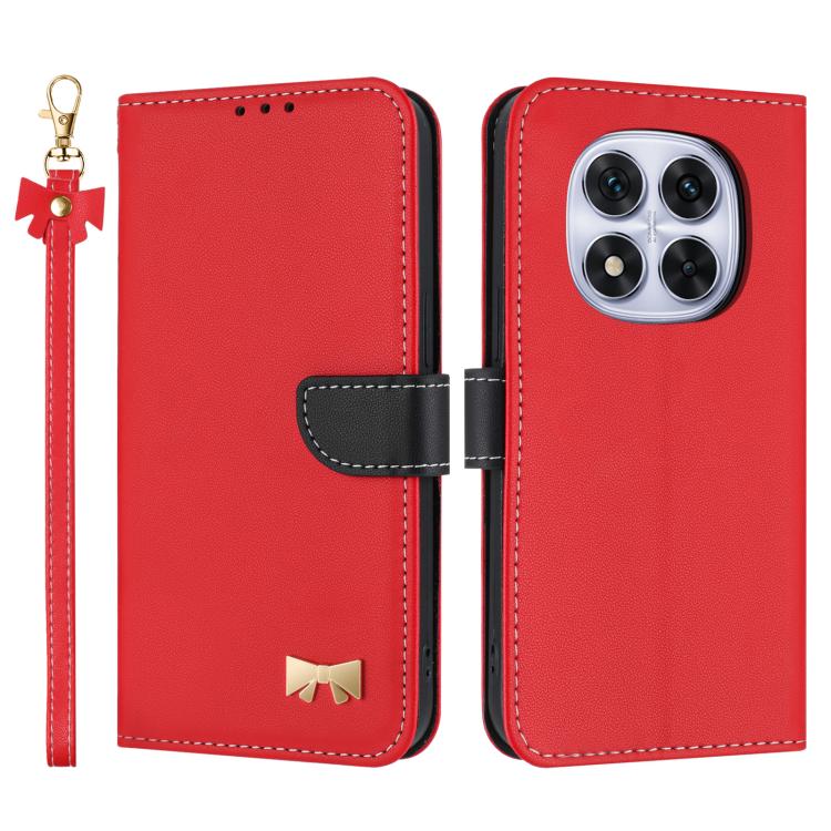 Metal Bow Leather Phone Case with Hand Strap, For Redmi Note 14 Pro 5G / 14 Pro+, For Redmi Turbo 4 Pro / Poco X7 Pro, For Redmi Note 14 Pro 4G Global, For Redmi Note 14 4G 163.25mm, For Redmi 14C 4G / Poco C75, For Redmi Note 14 5G                    ...