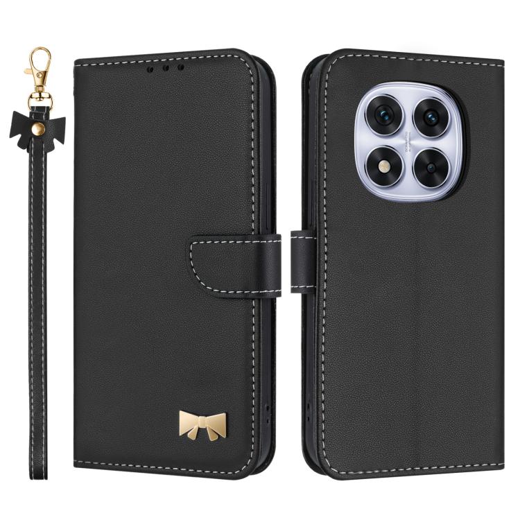 Metal Bow Leather Phone Case with Hand Strap, For Redmi Note 14 Pro 5G / 14 Pro+, For Redmi Turbo 4 Pro / Poco X7 Pro, For Redmi Note 14 Pro 4G Global, For Redmi Note 14 4G 163.25mm, For Redmi 14C 4G / Poco C75, For Redmi Note 14 5G                    ...