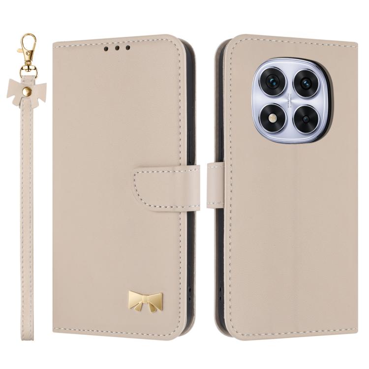 Metal Bow Leather Phone Case with Hand Strap, For Redmi Note 14 Pro 5G / 14 Pro+, For Redmi Turbo 4 Pro / Poco X7 Pro, For Redmi Note 14 Pro 4G Global, For Redmi Note 14 4G 163.25mm, For Redmi 14C 4G / Poco C75, For Redmi Note 14 5G                    ...