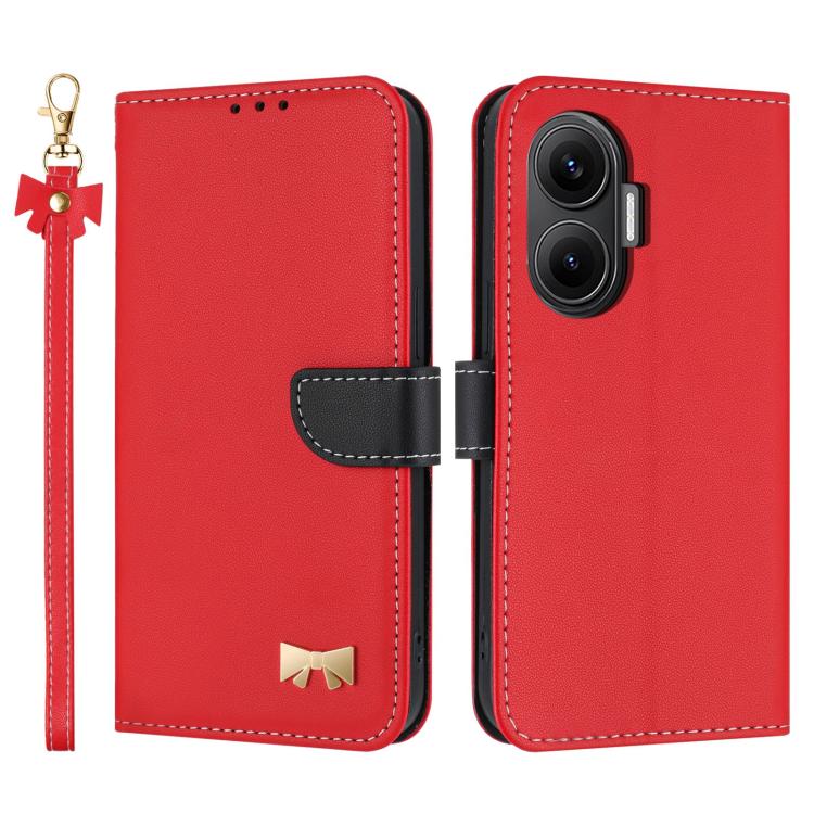 Metal Bow Leather Phone Case with Hand Strap, For Redmi Note 14 Pro 5G / 14 Pro+, For Redmi Turbo 4 Pro / Poco X7 Pro, For Redmi Note 14 Pro 4G Global, For Redmi Note 14 4G 163.25mm, For Redmi 14C 4G / Poco C75, For Redmi Note 14 5G                    ...