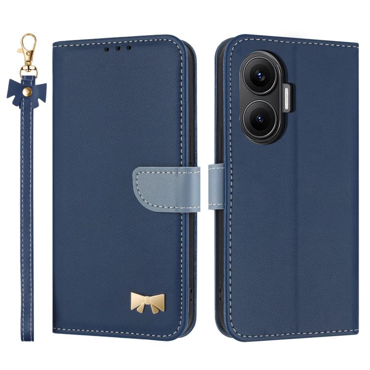 Metal Bow Leather Phone Case with Hand Strap, For Redmi Note 14 Pro 5G / 14 Pro+, For Redmi Turbo 4 Pro / Poco X7 Pro, For Redmi Note 14 Pro 4G Global, For Redmi Note 14 4G 163.25mm, For Redmi 14C 4G / Poco C75, For Redmi Note 14 5G                    ...
