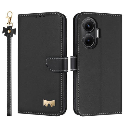 Metal Bow Leather Phone Case with Hand Strap, For Redmi Note 14 Pro 5G / 14 Pro+, For Redmi Turbo 4 Pro / Poco X7 Pro, For Redmi Note 14 Pro 4G Global, For Redmi Note 14 4G 163.25mm, For Redmi 14C 4G / Poco C75, For Redmi Note 14 5G                    ...