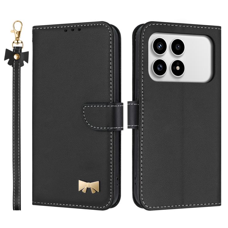 Metal Bow Leather Phone Case with Hand Strap, For Redmi 15a 5G Global, For Redmi Turbo 5 Max 5G / Poco X8 Pro Max 5G, For Redmi Turbo 5 5G / Poco X8 Pro 5G, For Redmi K90 Pro Max / Poco F8 Ultra, For Redmi Note 15 Pro 4G Global 163.2mm                 ...