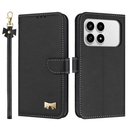 Metal Bow Leather Phone Case with Hand Strap, For Redmi 15a 5G Global, For Redmi Turbo 5 Max 5G / Poco X8 Pro Max 5G, For Redmi Turbo 5 5G / Poco X8 Pro 5G, For Redmi K90 Pro Max / Poco F8 Ultra, For Redmi Note 15 Pro 4G Global 163.2mm                 ...