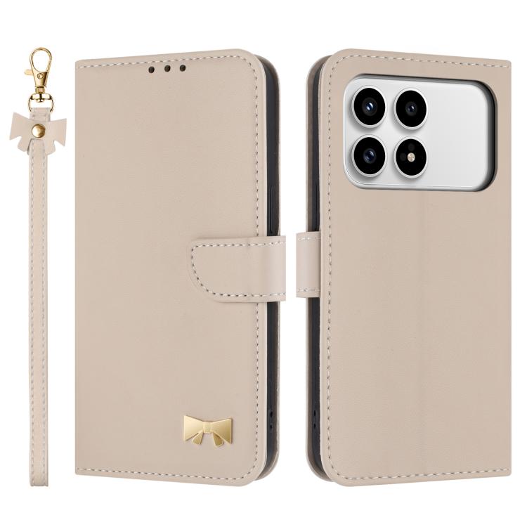 Metal Bow Leather Phone Case with Hand Strap, For Redmi 15a 5G Global, For Redmi Turbo 5 Max 5G / Poco X8 Pro Max 5G, For Redmi Turbo 5 5G / Poco X8 Pro 5G, For Redmi K90 Pro Max / Poco F8 Ultra, For Redmi Note 15 Pro 4G Global 163.2mm                 ...