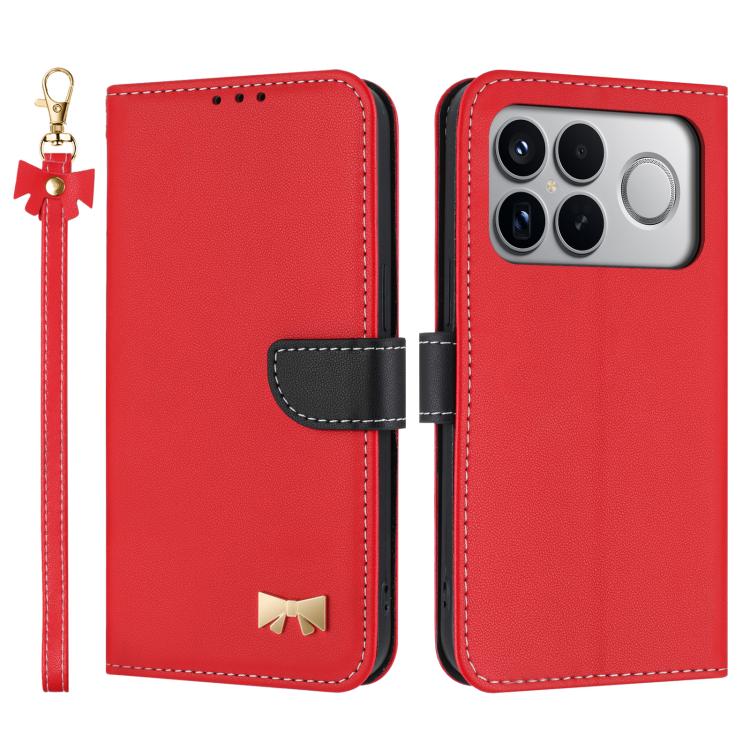 Metal Bow Leather Phone Case with Hand Strap, For Redmi 15a 5G Global, For Redmi Turbo 5 Max 5G / Poco X8 Pro Max 5G, For Redmi Turbo 5 5G / Poco X8 Pro 5G, For Redmi K90 Pro Max / Poco F8 Ultra, For Redmi Note 15 Pro 4G Global 163.2mm                 ...