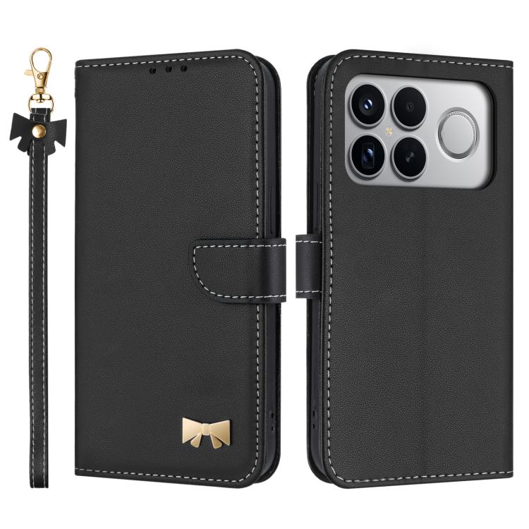 Metal Bow Leather Phone Case with Hand Strap, For Redmi 15a 5G Global, For Redmi Turbo 5 Max 5G / Poco X8 Pro Max 5G, For Redmi Turbo 5 5G / Poco X8 Pro 5G, For Redmi K90 Pro Max / Poco F8 Ultra, For Redmi Note 15 Pro 4G Global 163.2mm                 ...