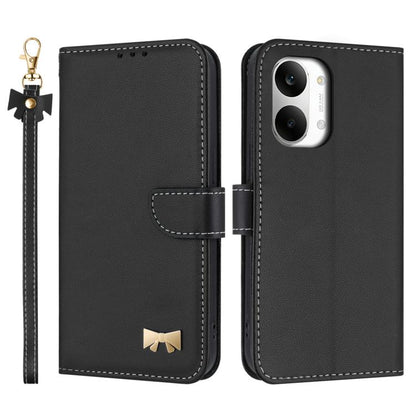 Metal Bow Leather Phone Case with Hand Strap, For Redmi 15a 5G Global, For Redmi Turbo 5 Max 5G / Poco X8 Pro Max 5G, For Redmi Turbo 5 5G / Poco X8 Pro 5G, For Redmi K90 Pro Max / Poco F8 Ultra, For Redmi Note 15 Pro 4G Global 163.2mm                 ...