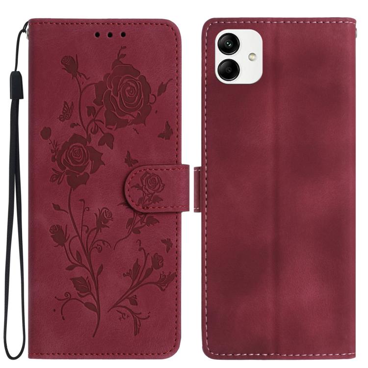 Rose Flower Embossing Pattern Leather Phone Case, For Samsung Galaxy A15, For Samsung Galaxy A35, For Samsung Galaxy A05, For Samsung Galaxy A05S, For Samsung Galaxy A24, For Samsung Galaxy A14, For Samsung Galaxy A34, For Samsung Galaxy A54�����������...