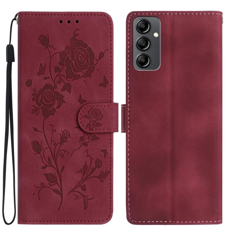 Rose Flower Embossing Pattern Leather Phone Case, For Samsung Galaxy A15, For Samsung Galaxy A35, For Samsung Galaxy A05, For Samsung Galaxy A05S, For Samsung Galaxy A24, For Samsung Galaxy A14, For Samsung Galaxy A34, For Samsung Galaxy A54�����������...