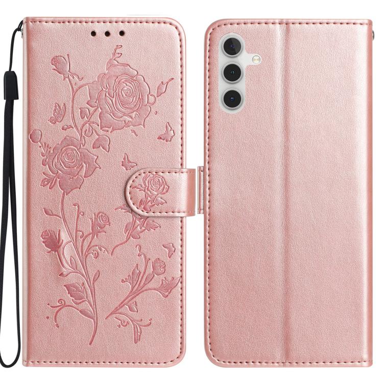 Rose Flower Embossing Pattern Leather Phone Case, For Samsung Galaxy A15, For Samsung Galaxy A35, For Samsung Galaxy A05, For Samsung Galaxy A05S, For Samsung Galaxy A24, For Samsung Galaxy A14, For Samsung Galaxy A34, For Samsung Galaxy A54�����������...