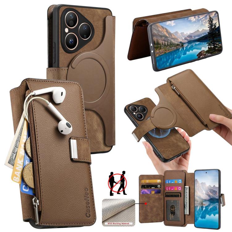 CaseNeo MagSafe RFID Anti-theft Zipper Wallet Retro Leather Phone Case, For Huawei Pura 90 5G, For Huawei Mate 70 Air 5G, For Huawei Pura 80 Ultra 5G, For Huawei Pura 80 Pro / 80 Pro+ 5G, For Huawei Pura 80 5G, For Huawei nova 14 Pro, For Huawei nova 1...