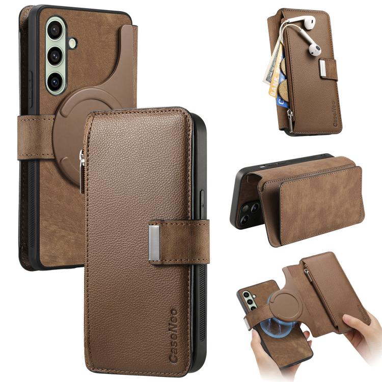 CaseNeo MagSafe RFID Anti-theft Zipper Wallet Retro Leather Phone Case, For Galaxy S26+ 5G, For Galaxy S26 Ultra 5G, For Galaxy S26 5G, For Galaxy S25 FE 5G, For Galaxy S25 Edge 5G, For Galaxy S25 5G, For Galaxy S25+ 5G, For Galaxy S25 Ultra 5G        ...