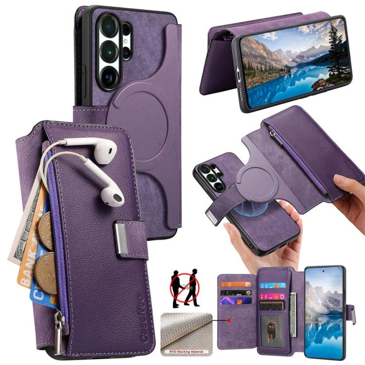 CaseNeo MagSafe RFID Anti-theft Zipper Wallet Retro Leather Phone Case, For Galaxy S26 FE 5G, For Galaxy S26+ 5G, For Galaxy S26 Ultra 5G, For Galaxy S26 5G, For Galaxy S25 FE 5G, For Galaxy S25 Edge 5G, For Galaxy S25 5G, For Galaxy S25+ 5G           ...