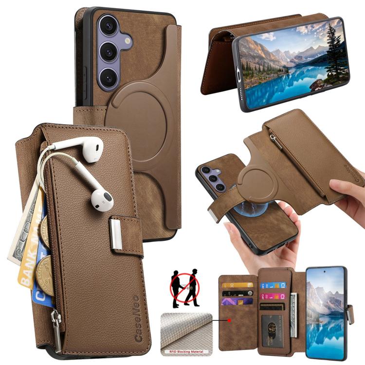 CaseNeo MagSafe RFID Anti-theft Zipper Wallet Retro Leather Phone Case, For Galaxy S26+ 5G, For Galaxy S26 Ultra 5G, For Galaxy S26 5G, For Galaxy S25 FE 5G, For Galaxy S25 Edge 5G, For Galaxy S25 5G, For Galaxy S25+ 5G, For Galaxy S25 Ultra 5G        ...