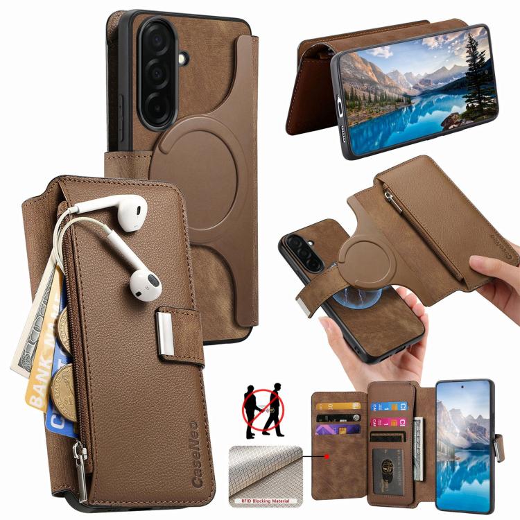 CaseNeo MagSafe RFID Anti-theft Zipper Wallet Retro Leather Phone Case, For Galaxy S26 FE 5G, For Galaxy S26+ 5G, For Galaxy S26 Ultra 5G, For Galaxy S26 5G, For Galaxy S25 FE 5G, For Galaxy S25 Edge 5G, For Galaxy S25 5G, For Galaxy S25+ 5G           ...