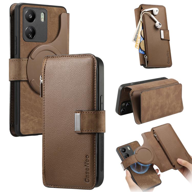 CaseNeo MagSafe RFID Anti-theft Zipper Wallet Retro Leather Phone Case, For Redmi Turbo 5 Max / Poco X8 Pro Max, For Redmi Turbo 5 5G / Poco X8 Pro 5G, For Redmi Note 15 Pro+ Global 163.3mm, For Redmi Note 15 4G / 5G Global 164mm                       ...