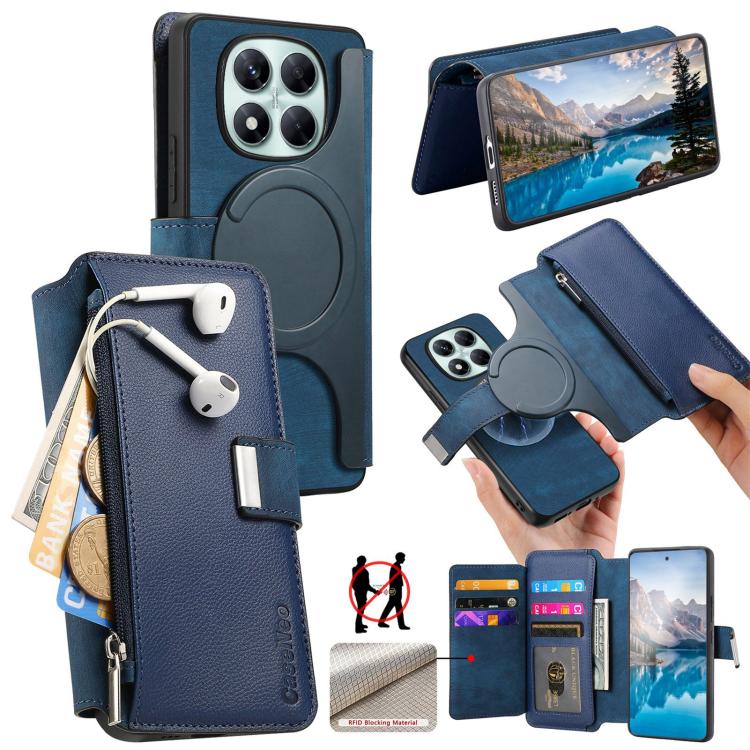 CaseNeo MagSafe RFID Anti-theft Zipper Wallet Retro Leather Phone Case, For Redmi Turbo 5 Max / Poco X8 Pro Max, For Redmi Turbo 5 5G / Poco X8 Pro 5G, For Redmi Note 15 Pro+ Global 163.3mm, For Redmi Note 15 4G / 5G Global 164mm                       ...