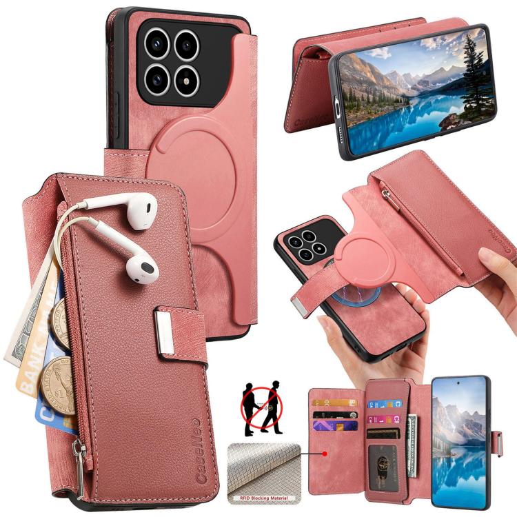 CaseNeo MagSafe RFID Anti-theft Zipper Wallet Retro Leather Phone Case, For Redmi Turbo 5 Max / Poco X8 Pro Max, For Redmi Turbo 5 5G / Poco X8 Pro 5G, For Redmi Note 15 Pro+ Global 163.3mm, For Redmi Note 15 4G / 5G Global 164mm                       ...
