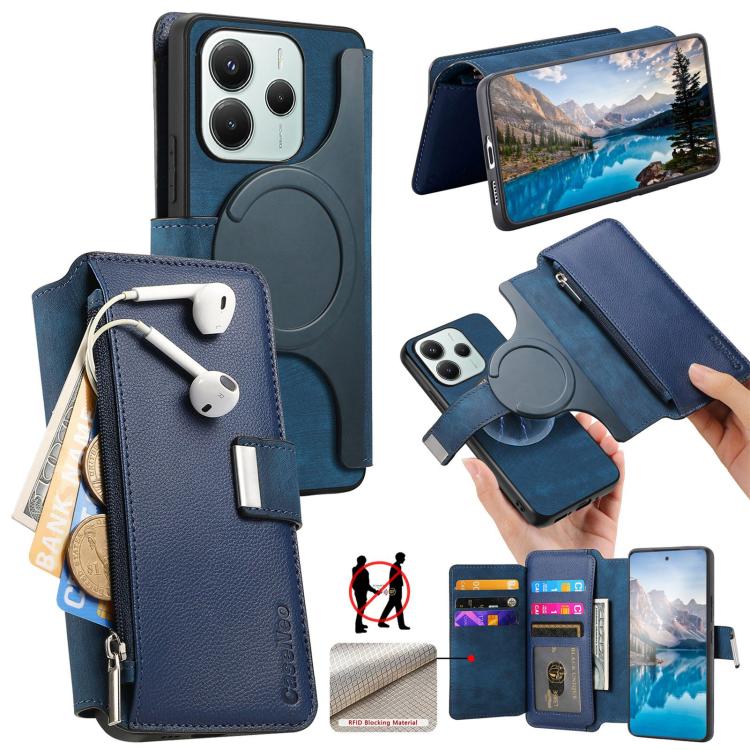 CaseNeo MagSafe RFID Anti-theft Zipper Wallet Retro Leather Phone Case, For Redmi Turbo 5 Max / Poco X8 Pro Max, For Redmi Turbo 5 5G / Poco X8 Pro 5G, For Redmi Note 15 Pro+ Global 163.3mm, For Redmi Note 15 4G / 5G Global 164mm                       ...