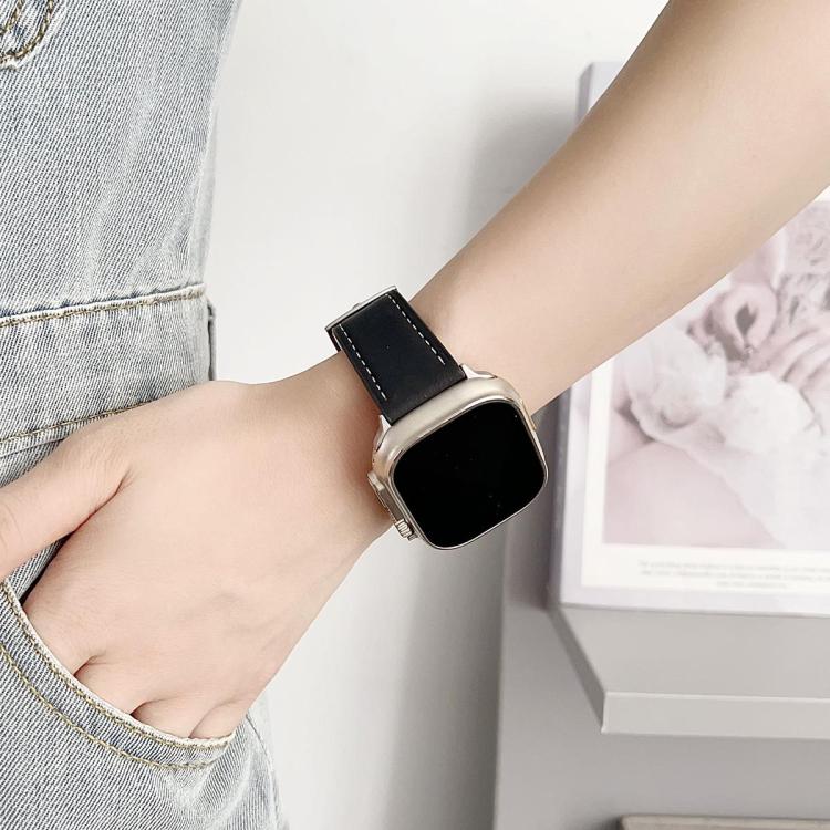 xDfind Black Shark Fine Grain Leather Watch Band, For Apple Watch 42 / 44 / 45 / 46 / 49mm, For Apple Watch 38 / 40 / 41 / S10 42mm