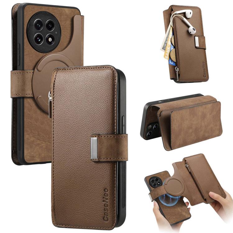 CaseNeo MagSafe RFID Anti-theft Zipper Wallet Retro Leather Phone Case, For OnePlus 15T, For OnePlus Ace 6 / 6T, For OnePlus 15, For OnePlus Ace 5, For OnePlus 13, For OnePlus 12, For OnePlus 11
