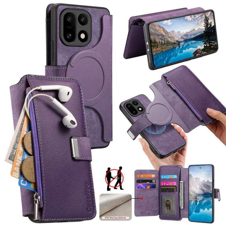 CaseNeo MagSafe RFID Anti-theft Zipper Wallet Retro Leather Phone Case, For OnePlus 15T, For OnePlus Ace 6 / 6T, For OnePlus 15, For OnePlus Ace 5, For OnePlus 13, For OnePlus 12, For OnePlus 11