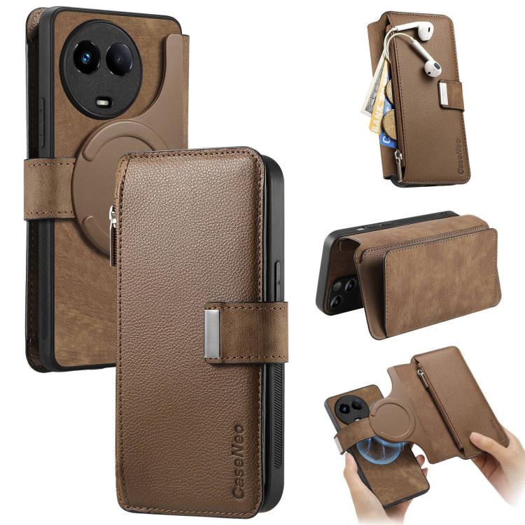 CaseNeo MagSafe RFID Anti-theft Zipper Wallet Retro Leather Phone Case, For Realme 16 Pro+ 5G, For Realme 16 Pro 5G, For Realme GT 8 Pro Global, For Realme 15T 5G Global, For Realme 14, For Realme 14 Pro+, For Realme 14 Pro, For Realme Neo7            ...