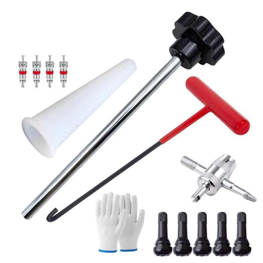 13 pièces / Kit Outil de réparation de pneu de voiture Jeu d'outils d'installation de valve, 13 pièces / Kit