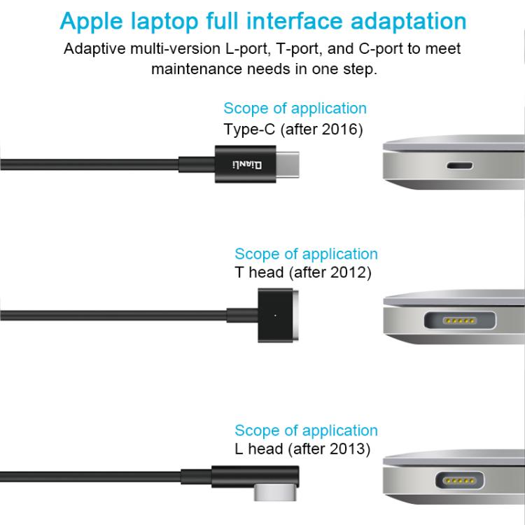 QianLi Adaptive Notebook Power Cable, T Head to Type-C, L Head to Type-C, Type-C