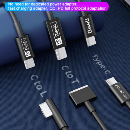 QianLi Adaptive Notebook Power Cable, T Head to Type-C, L Head to Type-C, Type-C